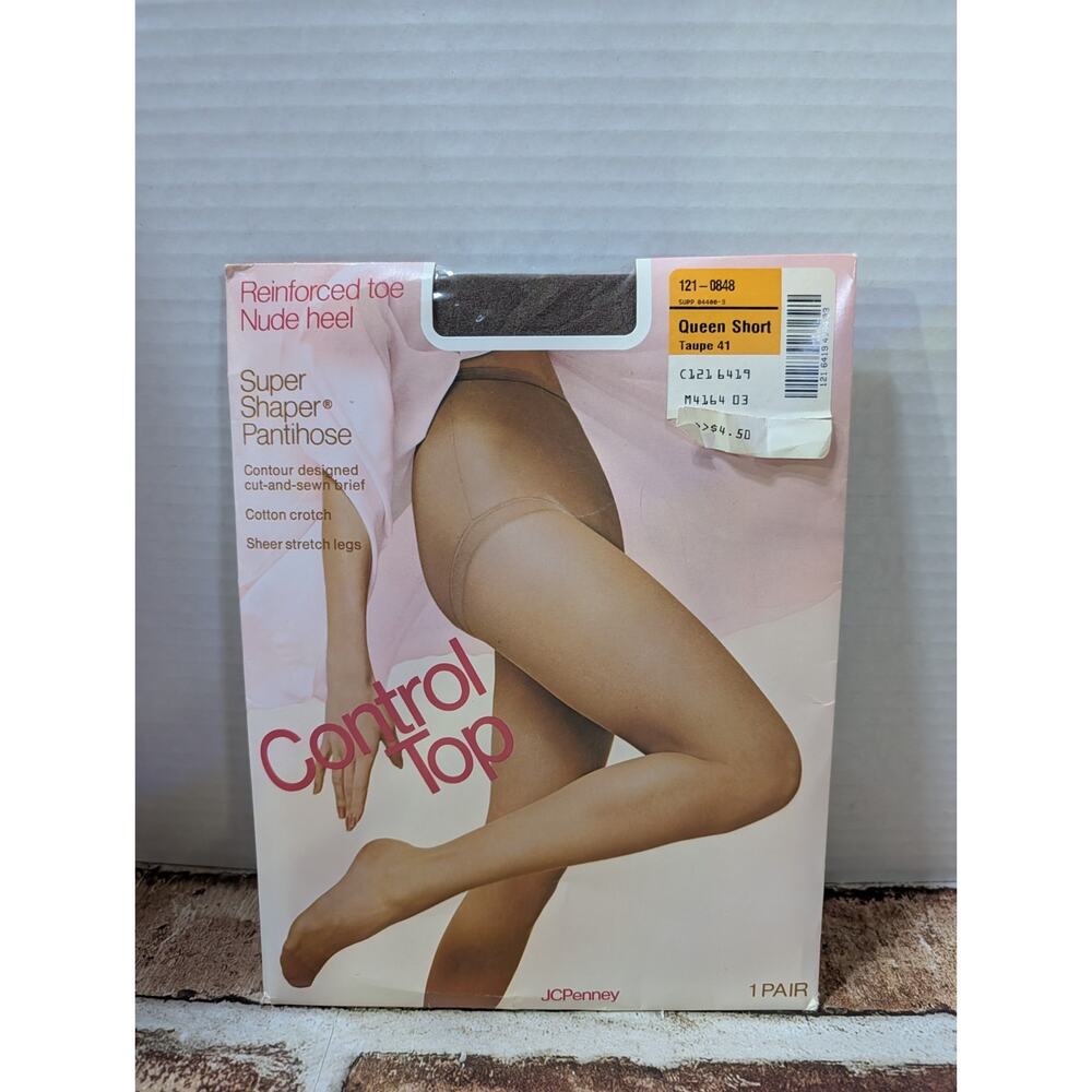 JCPenney Control Top Super Shaper Sheer Pantyhose Nude Heel Queen Short Taupe 41
